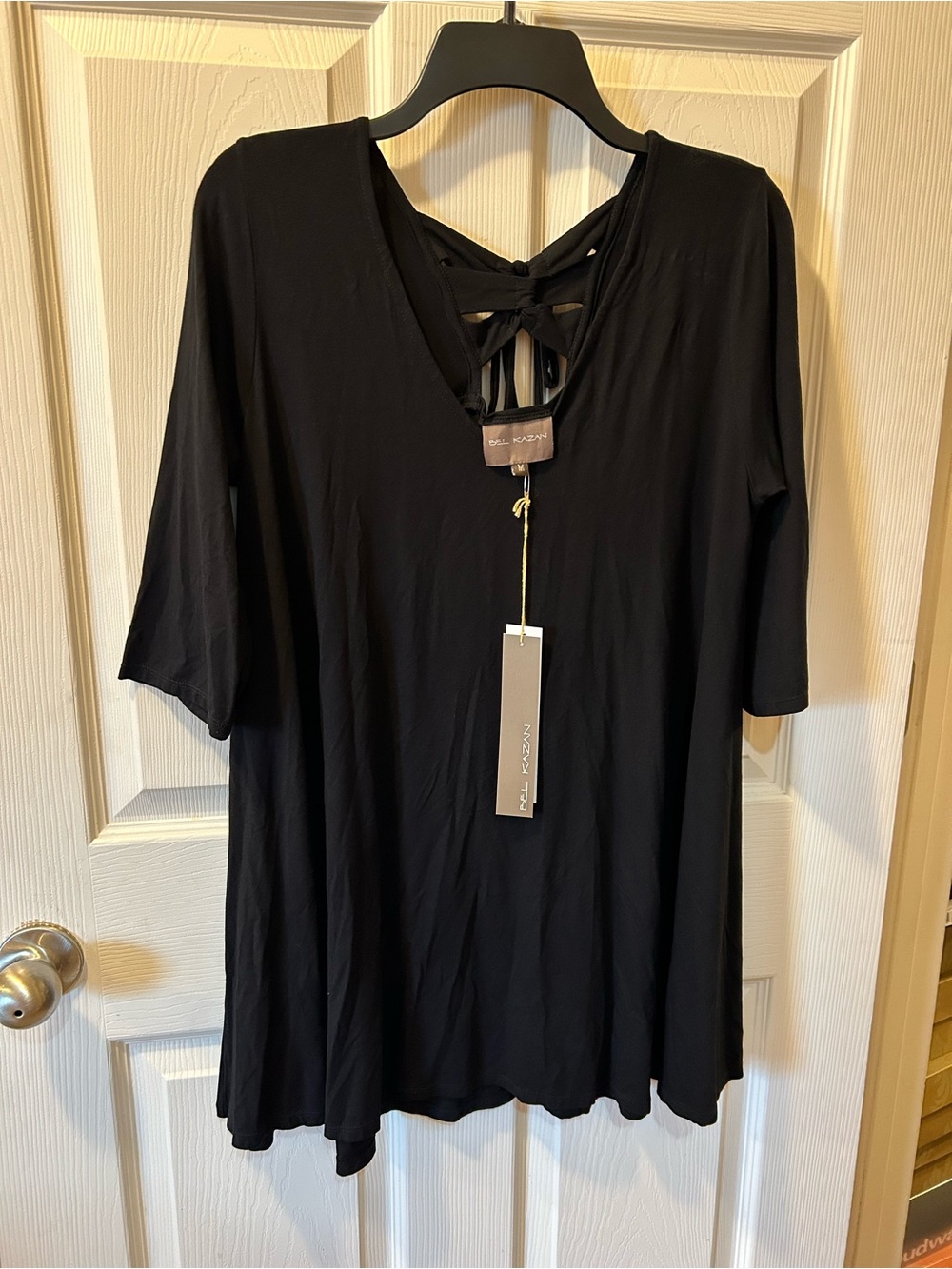 Bel Kazan Medium Women’s Black Taline Tunic Top with Back Tie Detail NWT